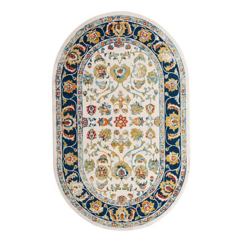 Lark Manor Arenas Oriental Power Loom Blue/Beige/Orange Area Rug